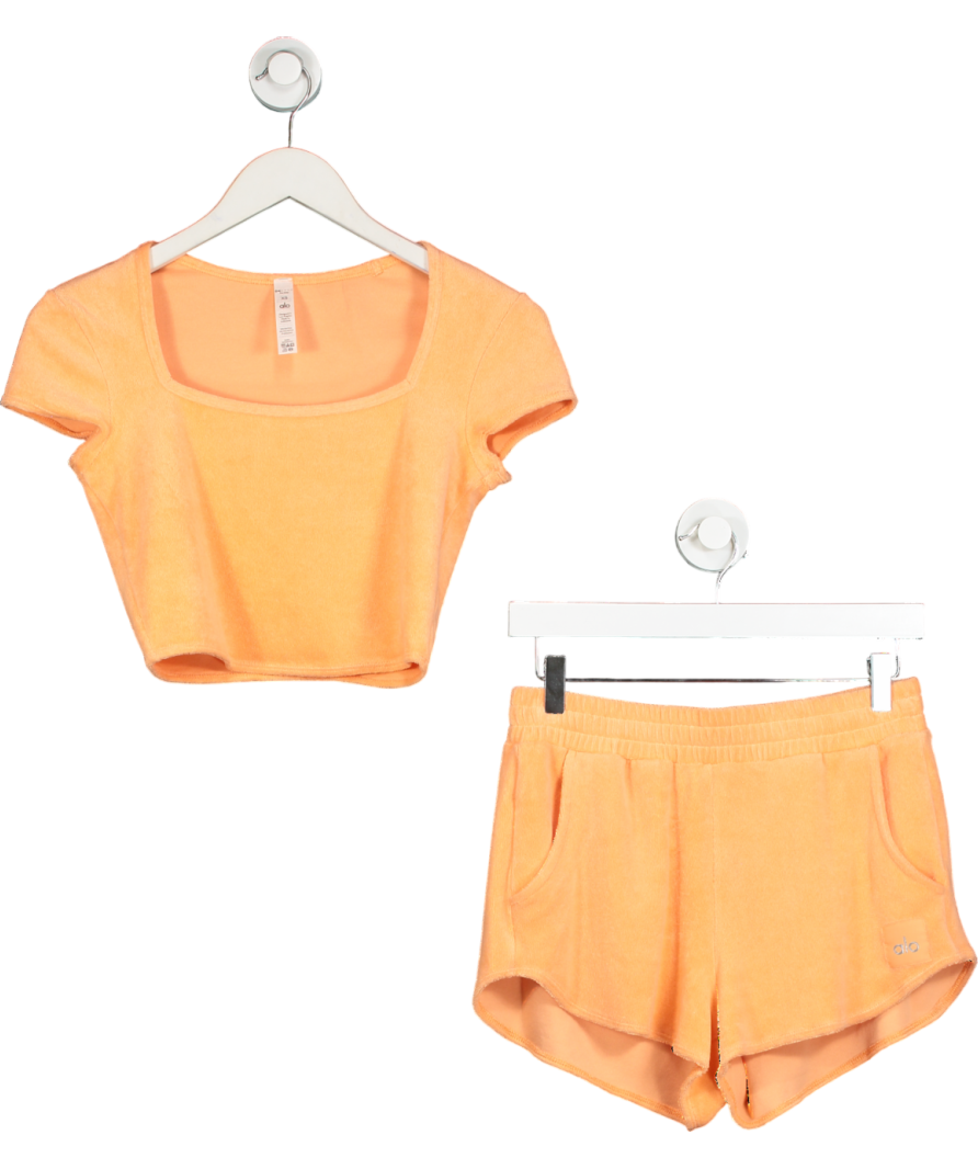 alo yoga Orange 2-piece Beachside Terry High Waist Shorts And Top In Cantaloupe UK XS