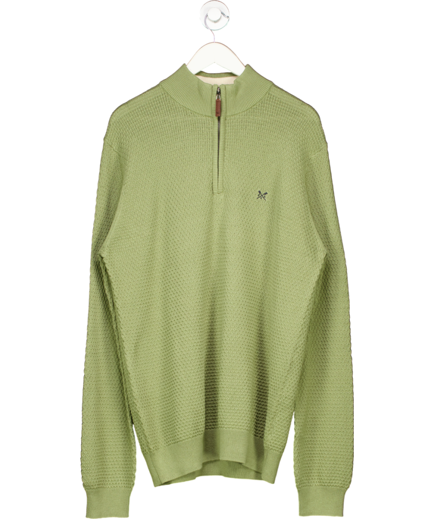 Crew Clothing Green Organic Cotton Half Zip Logo Jumper UK XL
