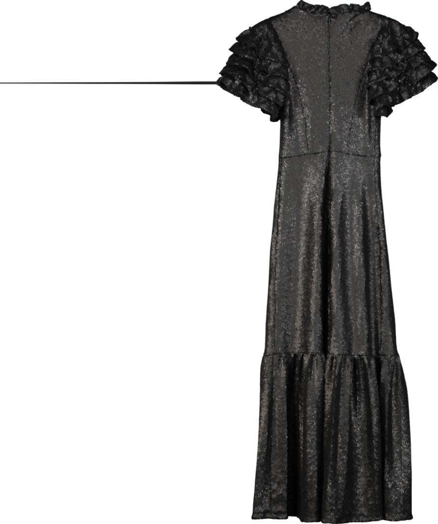 Sea New York Black Sequin The Rachelle Ruffle Sleeve Gown In Black Sz0 UK 4