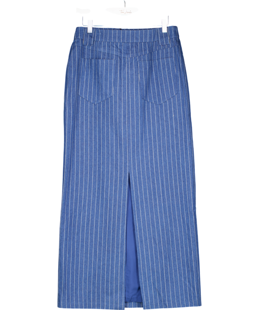 4th & Reckless Blue Pinstripe Tailored Denim Maxi Skirt- Dionne UK 10