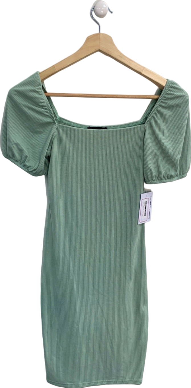 New Look Green Ribbed Off-Shoulder Dress UK 8