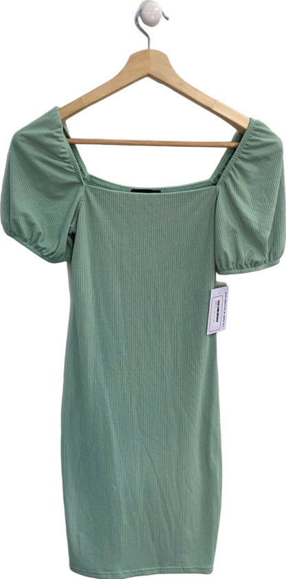 New Look Green Ribbed Off-Shoulder Dress UK 8