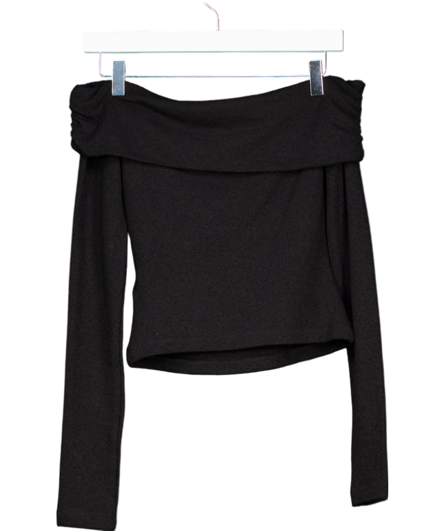 NA-KD Black Off Shoulder Long Sleeve Jersey Top UK XS