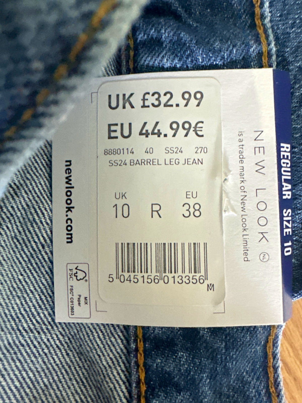 New Look Blue Denim Barrel Leg Jean UK 10