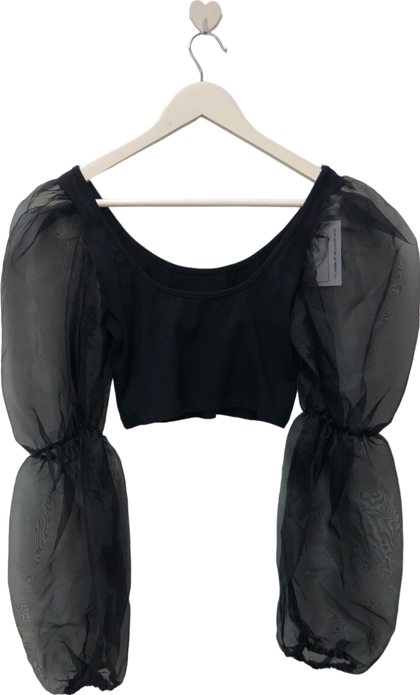 H&M Black Cropped Puff-sleeved Top UK 4