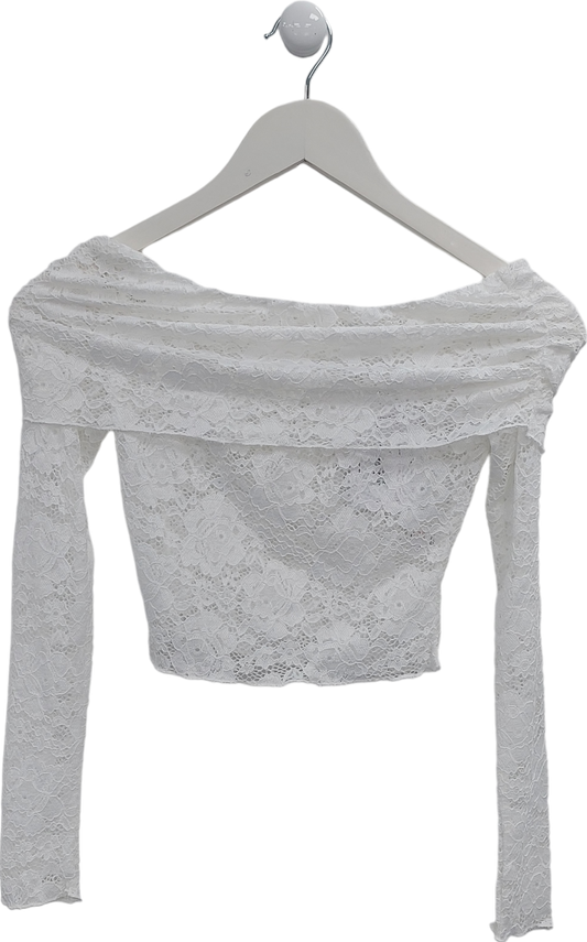 SLA the label White Off The Shoulder Lace Top UK XXXS