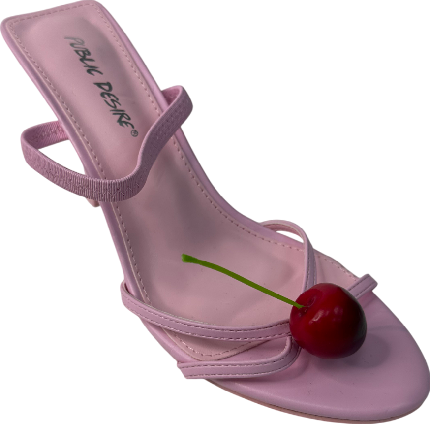 Public Desire Cherish Pink Square Toe Cherry Detail Sling Back Heels UK 5 EU 38 👠