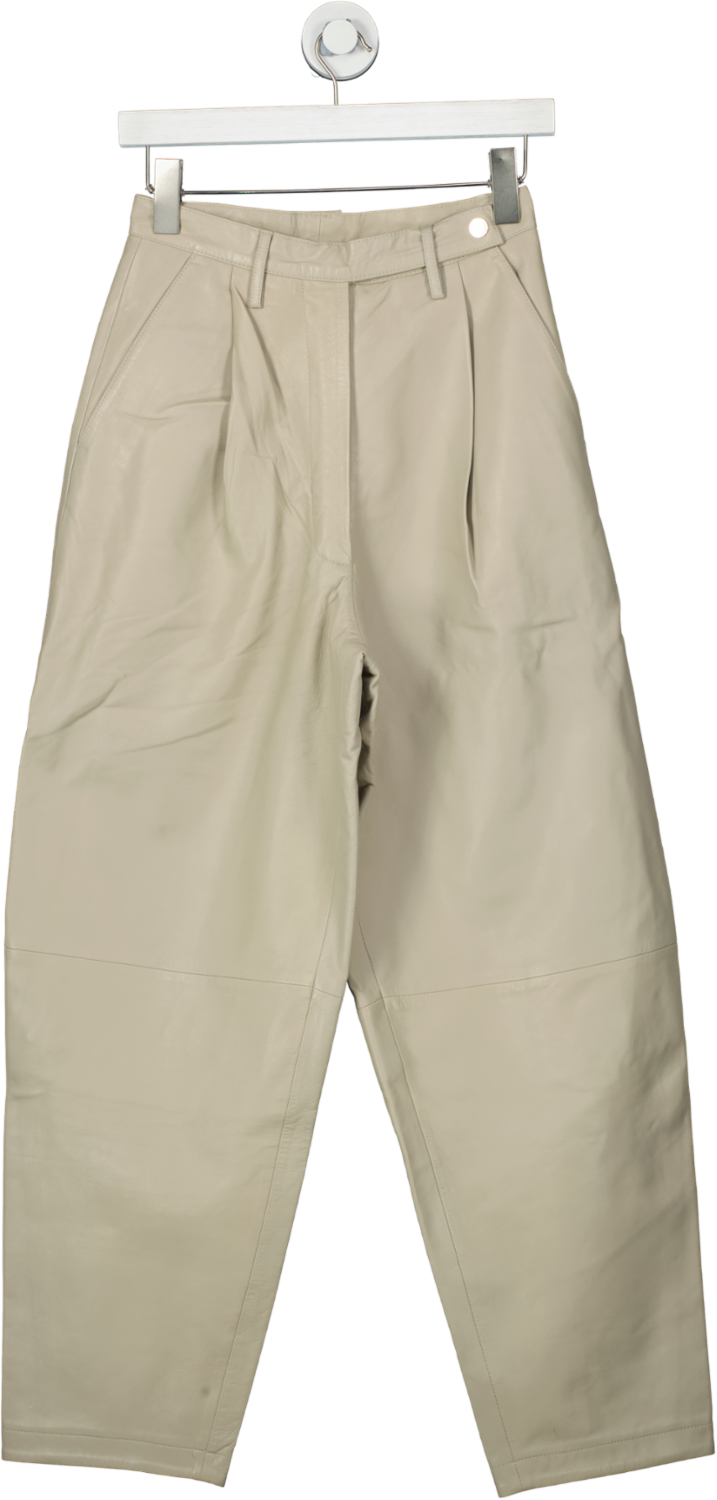 Remain Birger Christensen Beige Leather Straight Pants UK 6