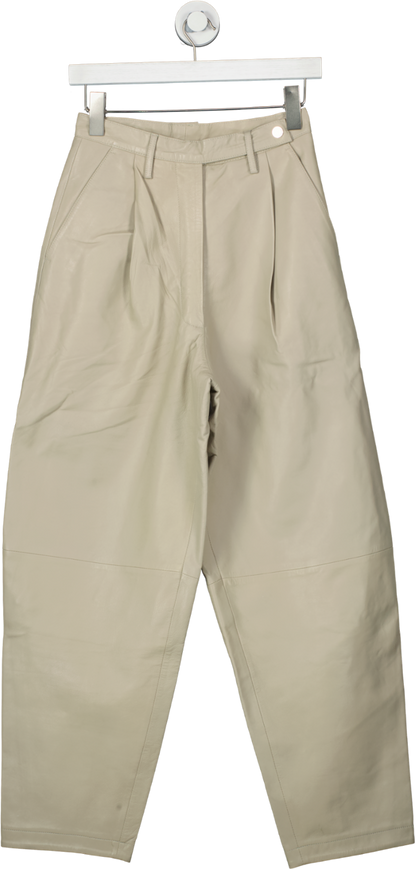 Remain Birger Christensen Beige Leather Straight Pants UK 6