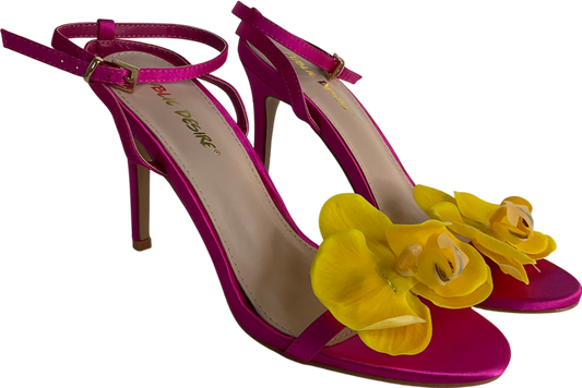 Public Desire Pink Mica Fuchsia & Yellow Orchid Barely There Round Toe Stiletto UK 5 EU 38 👠