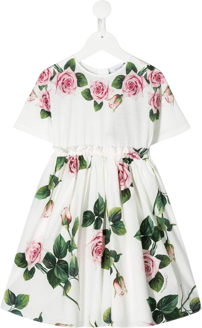 DOLCE & GABBANA White Rose Print Dress 4 Years