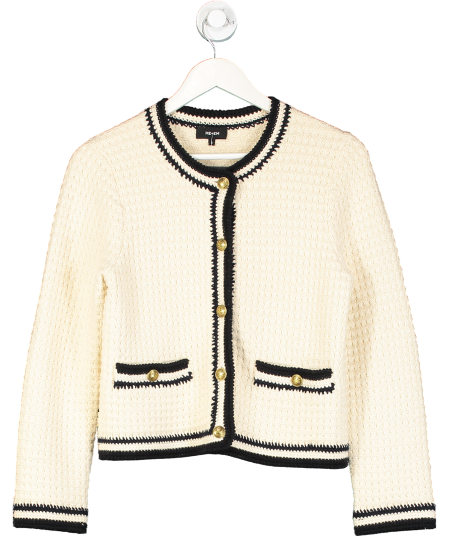ME+EM Cream Heavy Cotton Cardigan With Contrast Trim UK S