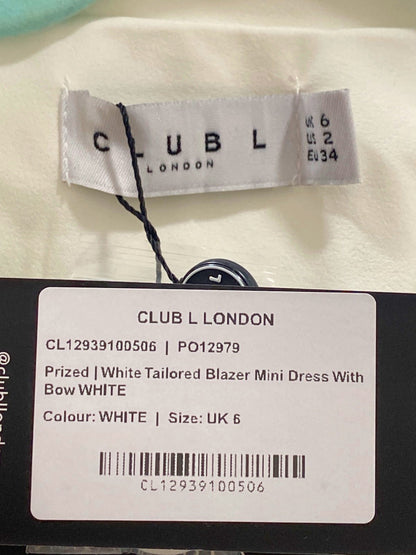 Club L London White Tailored Blazer Mini Dress with Bow UK 6