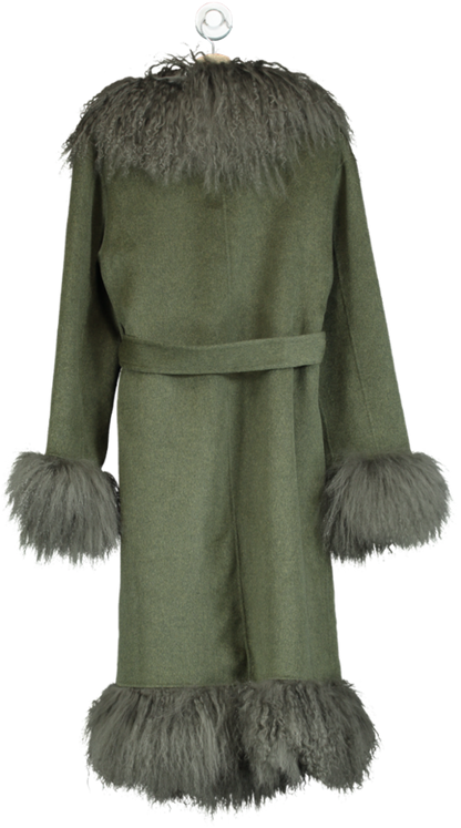 Charlotte Simone Green Harlow Khaki Flecked Wool Mongolian Lambswool Long-line Coat UK M