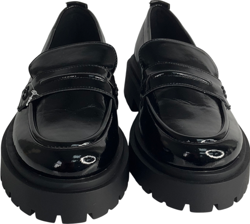 Next Black Patent Forever Comfort® Chunky Loafers UK 4 EU 37 👠