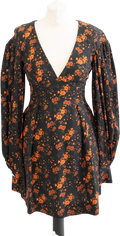 MOTHER OF PEARL Black Floral Puff  Sleeve Mini Dress UK 8