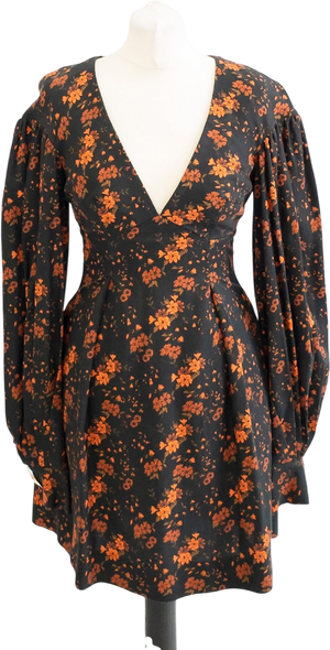 MOTHER OF PEARL Black Floral Puff  Sleeve Mini Dress UK 8