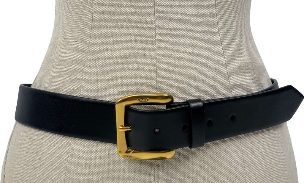 J&M Davidson Black Leather Gold Buckle Belt UK M