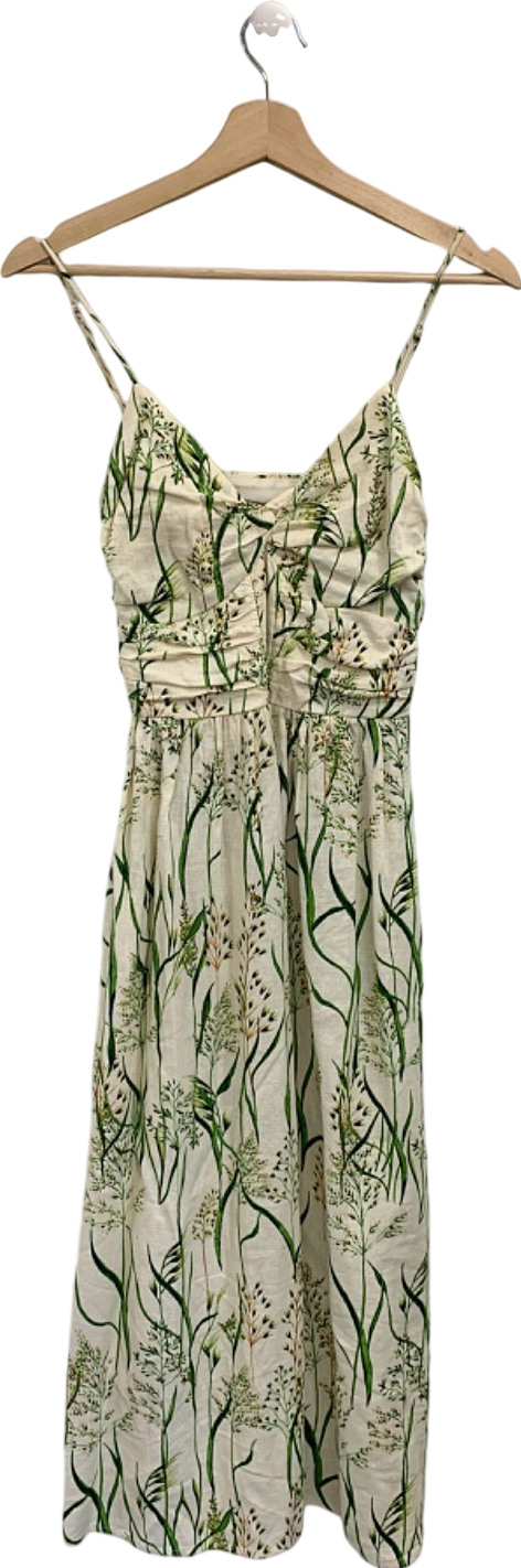 H&M White Floral Print Midi Dress UK XS