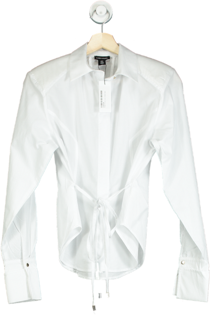 Karen Millen White Cotton Poplin Waist Detail Woven Shirt UK 6