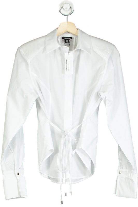 Karen Millen White Cotton Poplin Waist Detail Woven Shirt UK 6