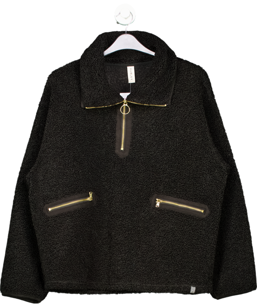 Varley Black Sherpa Half-zip Pullover With gold hardware & Pockets UK XL