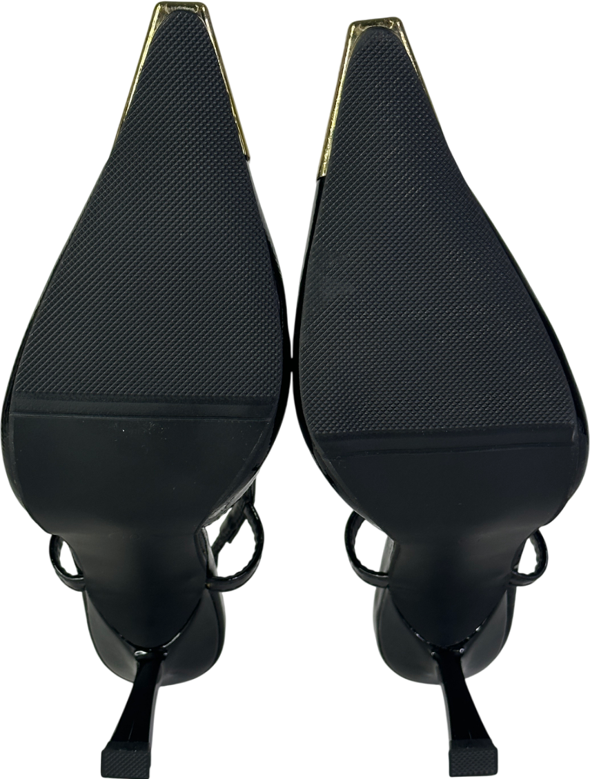 Black Patent Faux Leather Gold Capped Heels UK 4 EU 37 👠