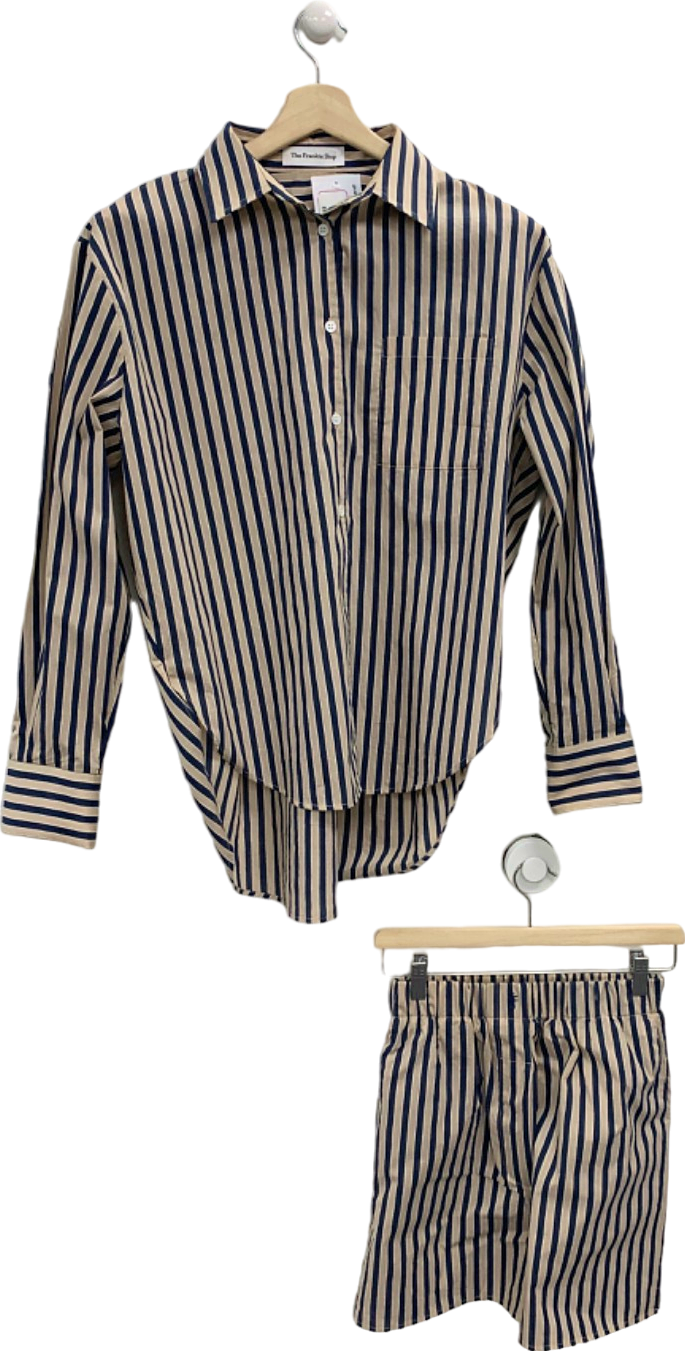 The Frankie Shop Navy Beige Striped Shirt and Shorts Set UK M