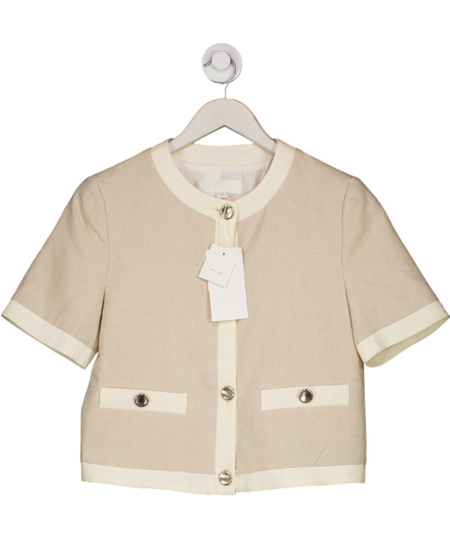 ZARA Cream / Beige Linen Jacket With Gold Buttons UK S