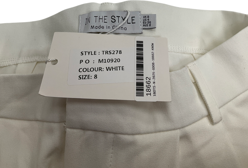 In The Style White Tailored Wide Leg Trousers UK 8