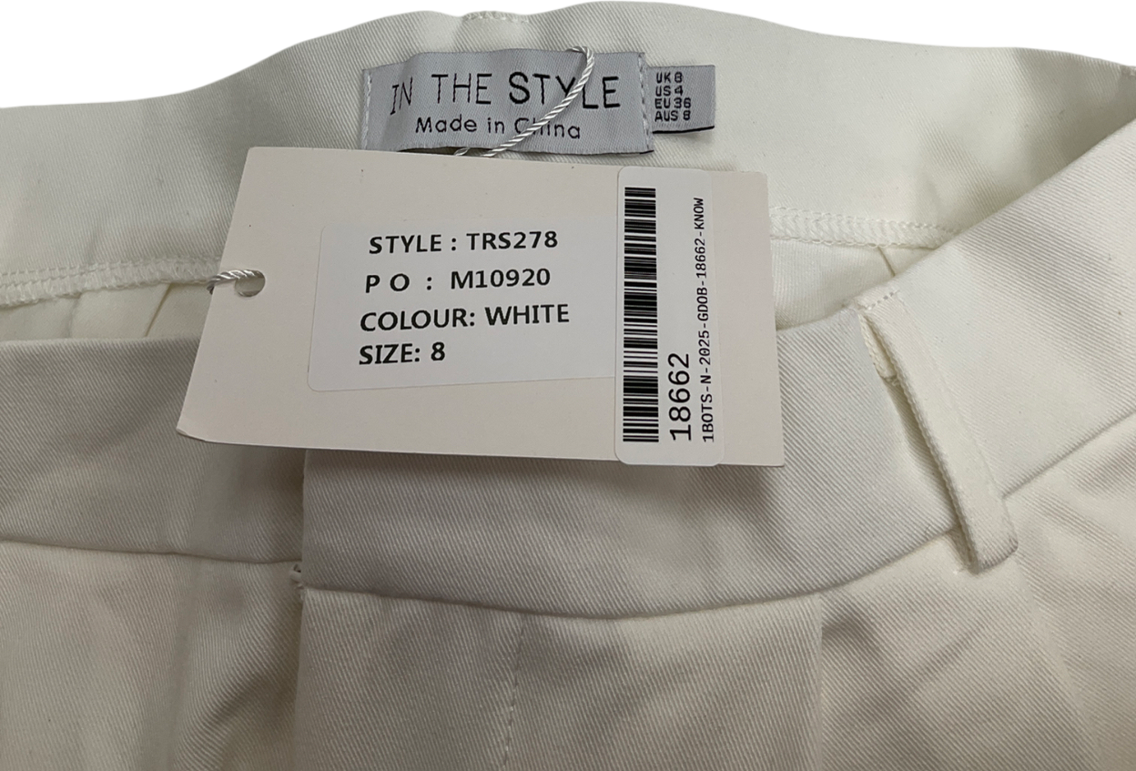 In The Style White Tailored Wide Leg Trousers UK 8
