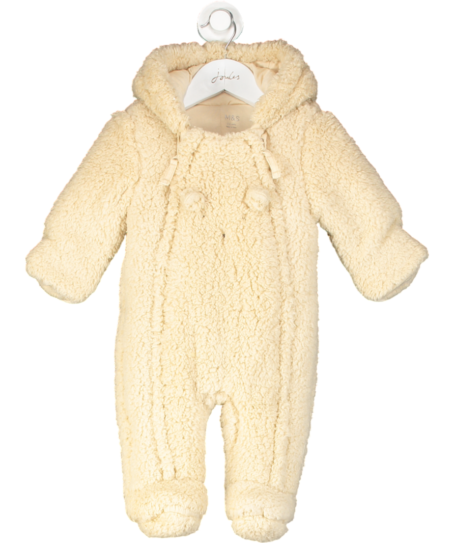 M&S Cream Teddy Fleece Pramsuit 3-6 Months