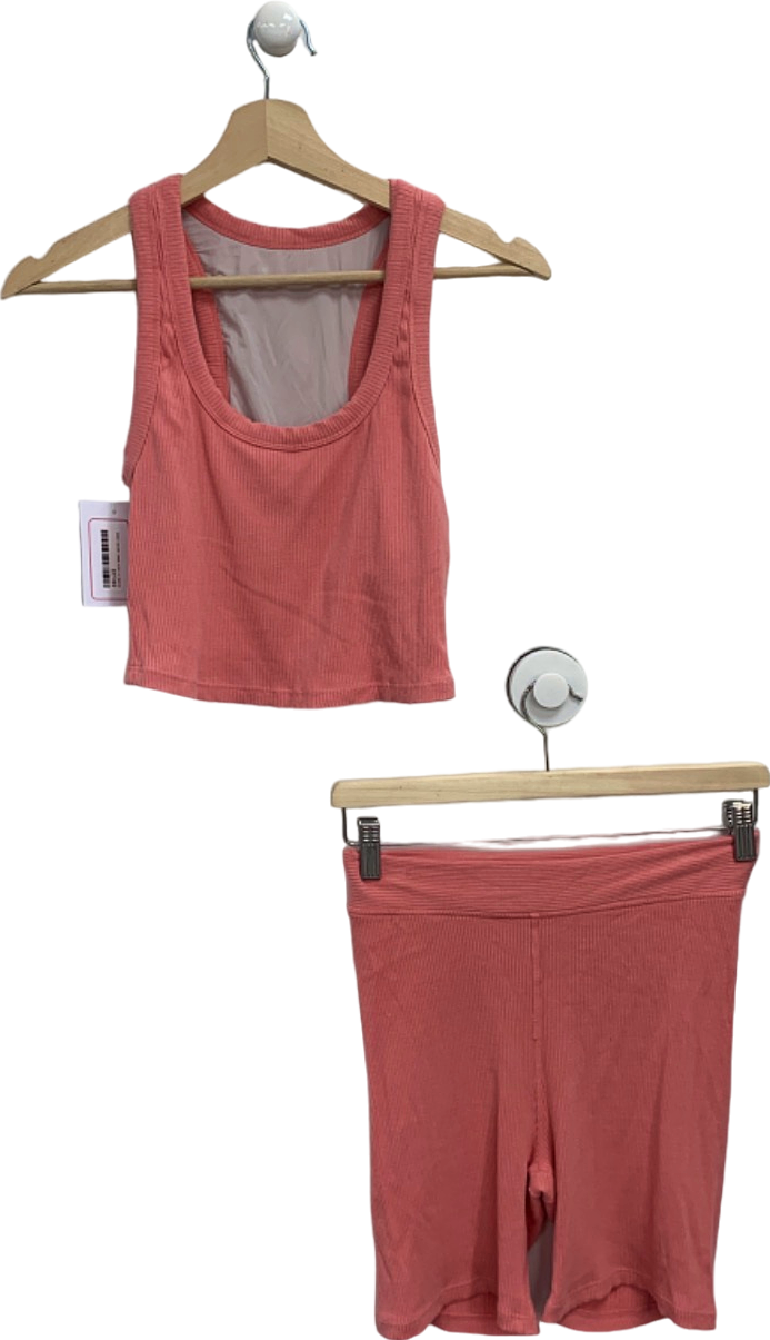 The Upside Pink Ribbed Tank Top and Shorts Set UK S