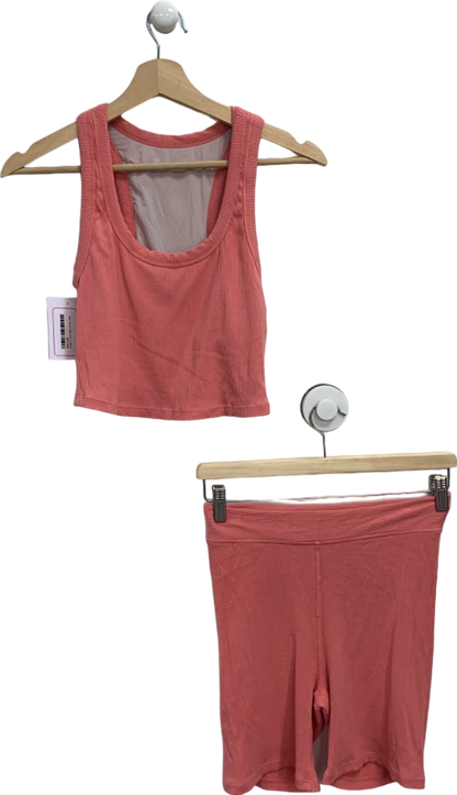 The Upside Pink Ribbed Tank Top and Shorts Set UK S