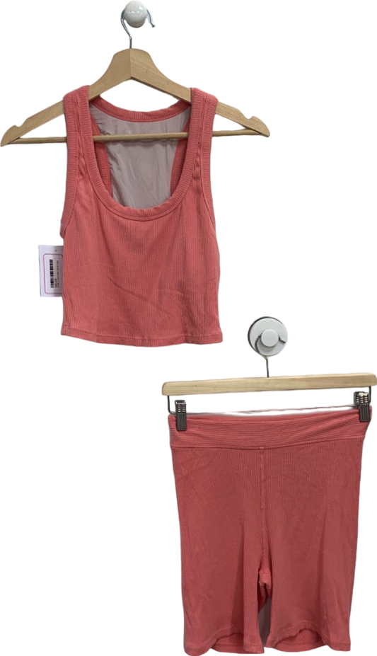 The Upside Pink Ribbed Tank Top and Shorts Set UK S