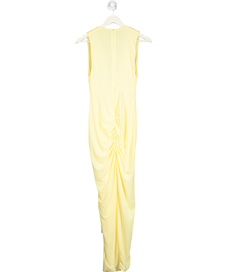 Club L Yellow Santana Plunge Neck Split Maxi Dress With Knot Detail UK 12