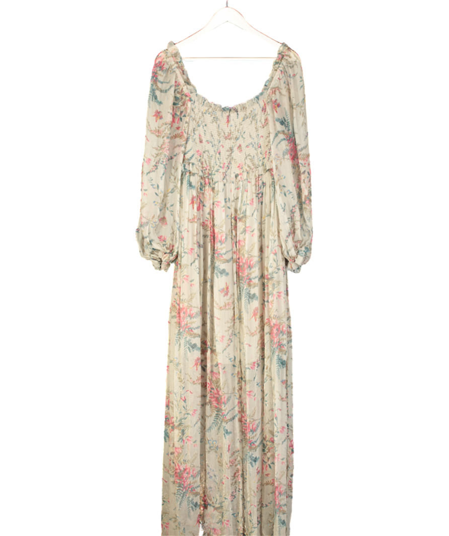 Zimmerman Bayou Shirred Floral Print Silk Floral Maxi Dress UK M