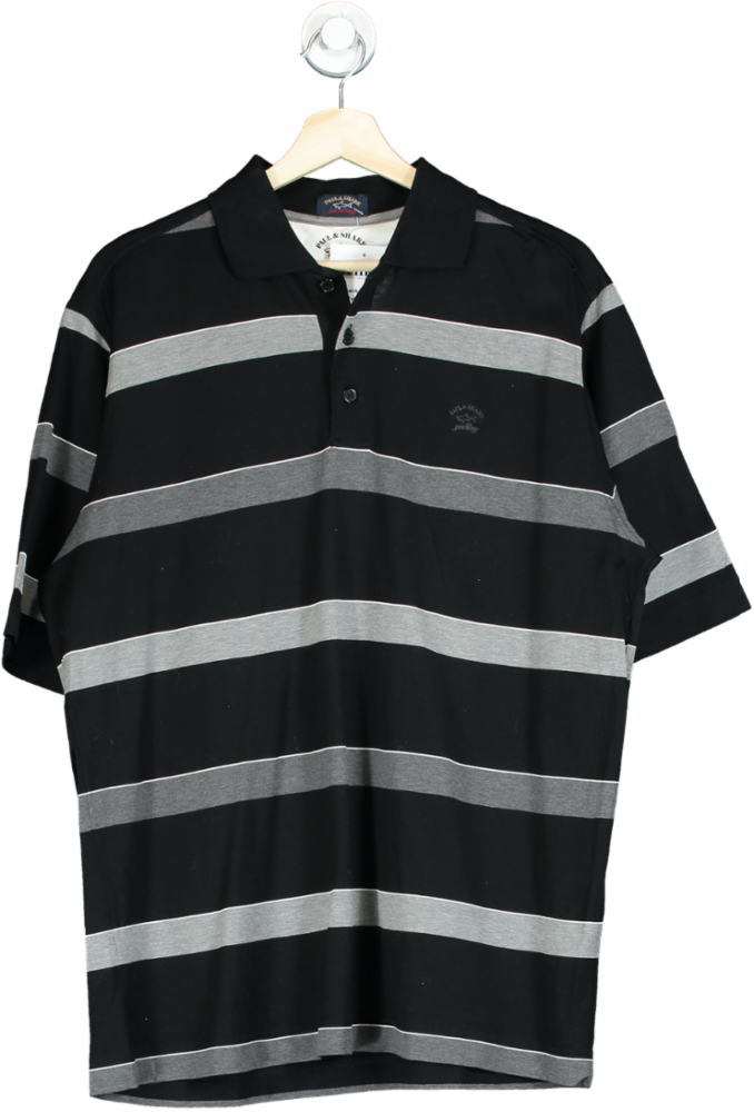 Paul & Shark Black and Grey Striped Polo Shirt UK L