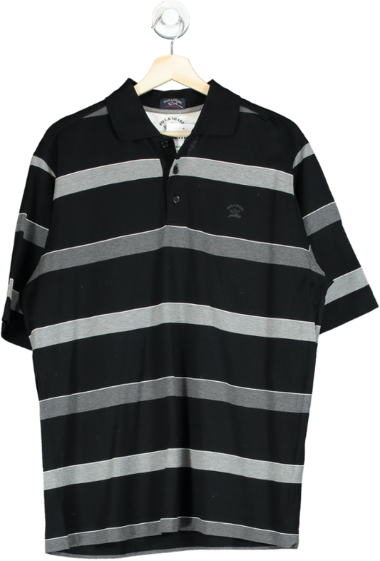 Paul & Shark Black and Grey Striped Polo Shirt UK L