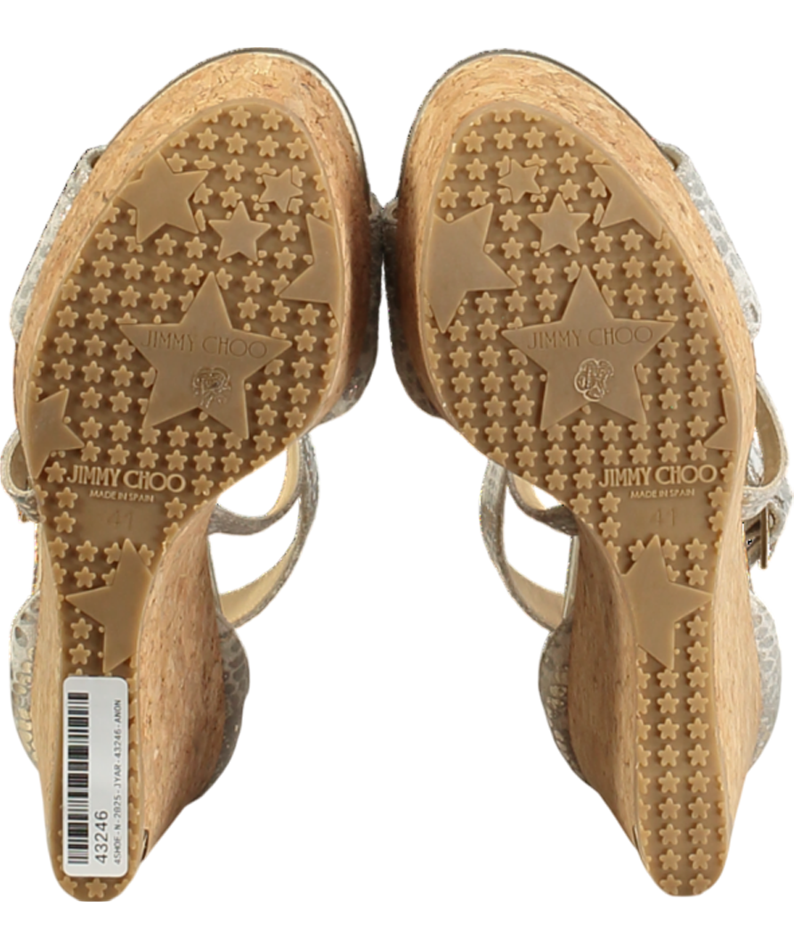 Jimmy Choo Metallic Gold Portia 120 Snakeprint Cork Wedges UK 8 EU 41 👠