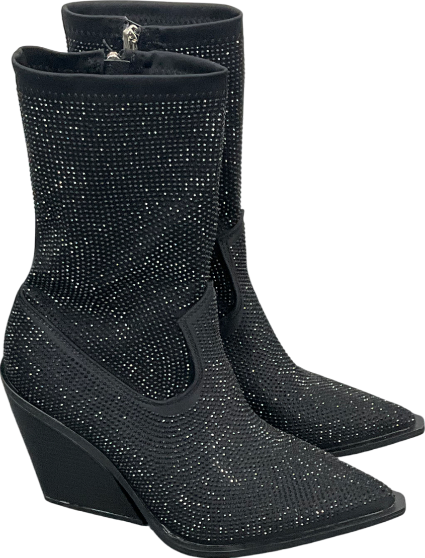 Public Desire Black Wild One Dimante Western Cowboy Boots UK 6 EU 39 👠