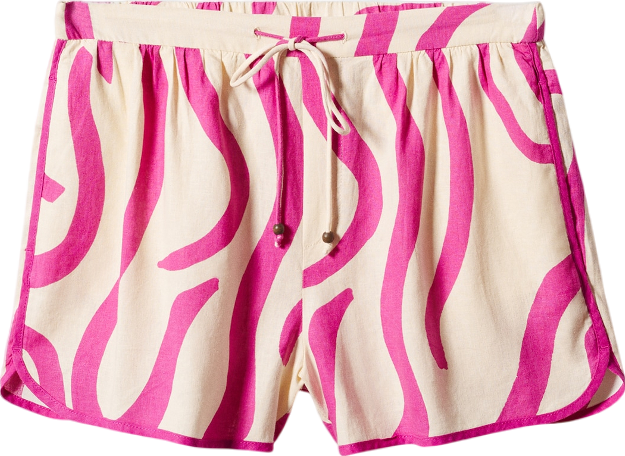 MANGO Pink Printed Linen ShortS UK S