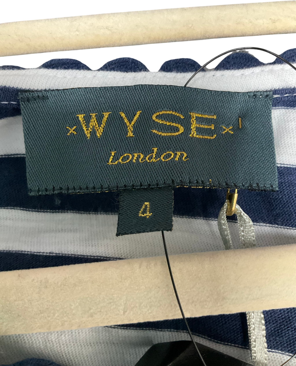 Wyse Blue Elyna Striped Long Sleeve Tee with Scallop trim UK 14