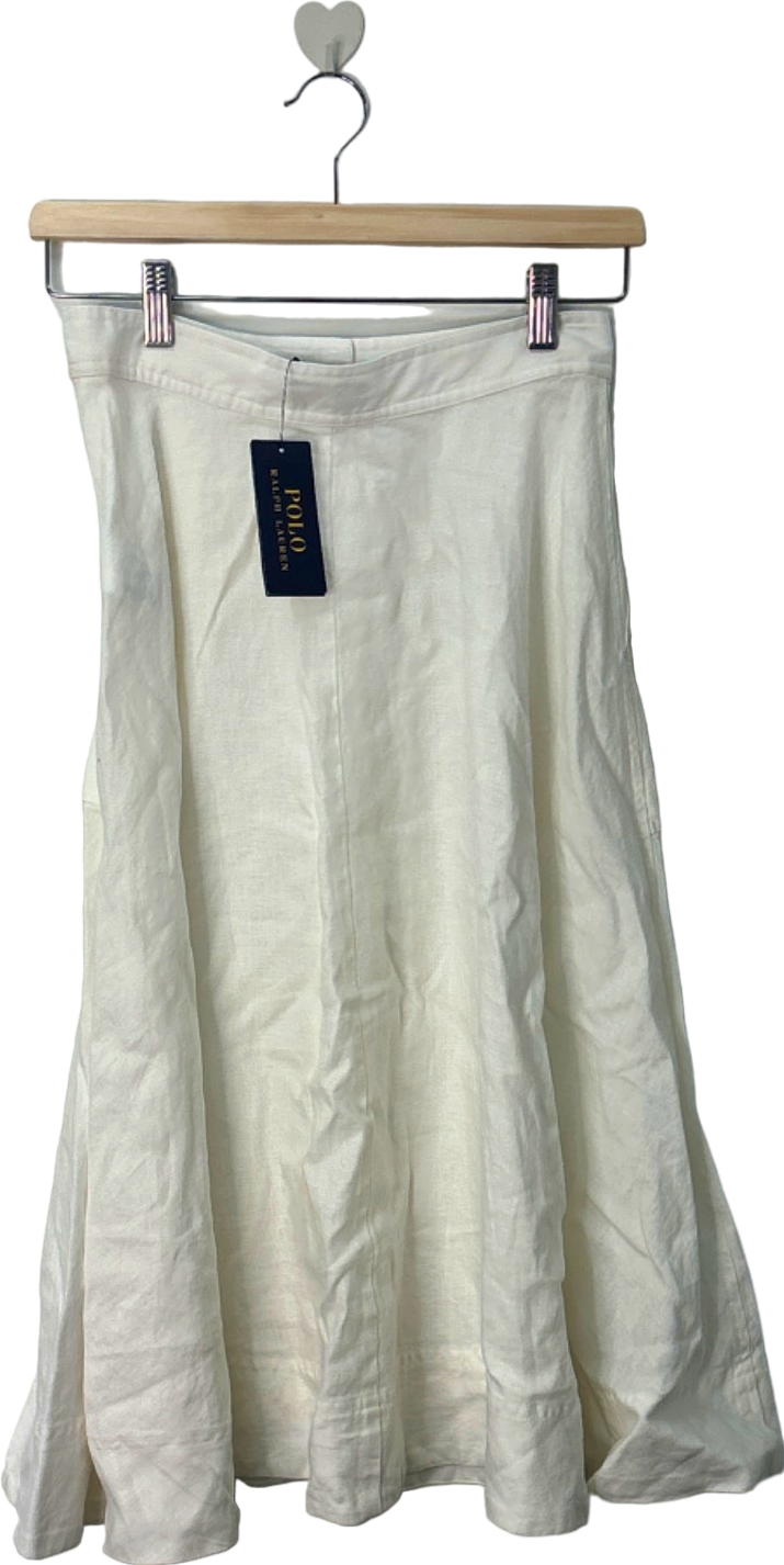 Ralph Lauren White Linen  Button-front midi Skirt UK 8