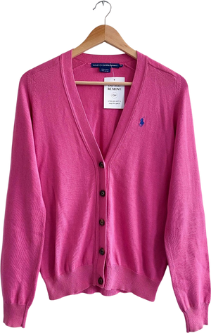 Polo Ralph Lauren Pink 100% Cotton V-neck Cardigan UK M