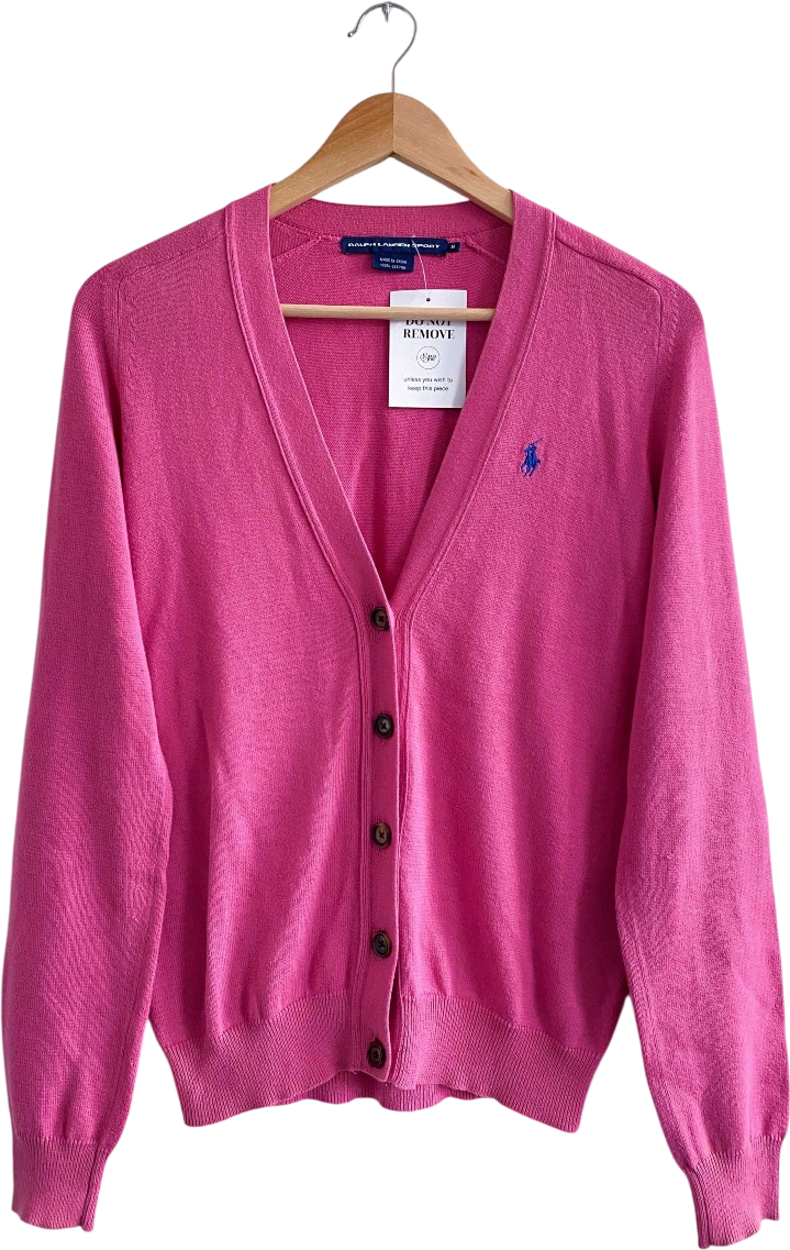Polo Ralph Lauren Pink 100% Cotton V-neck Cardigan UK M