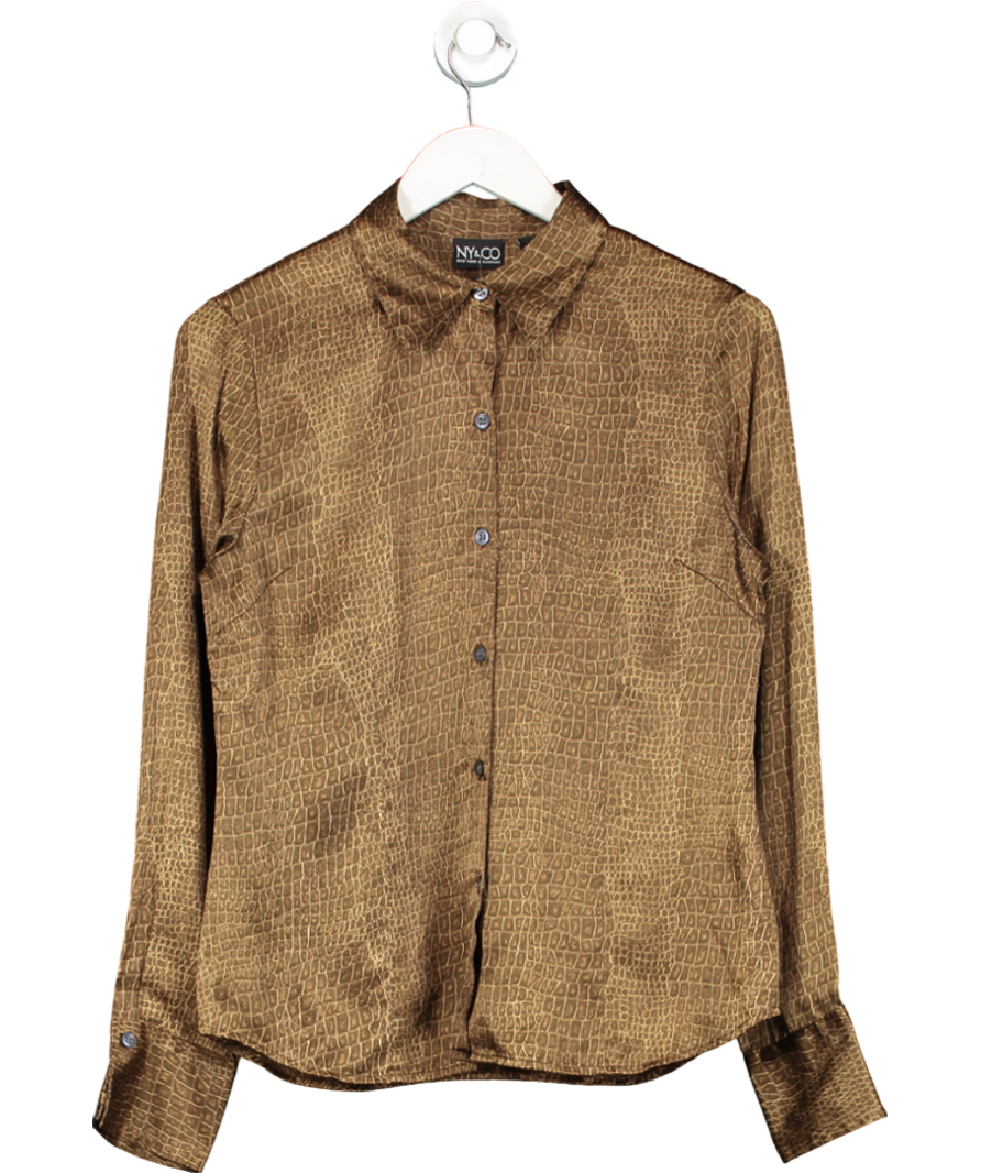 New York & Company Brown Chiffon Long Button Down UK M
