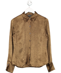 New York & Company Brown Chiffon Long Button Down UK M