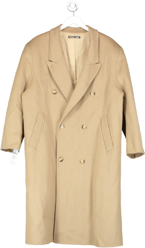 Project Wave Brown Wool Blend Double Breasted Maxi Coat One Size
