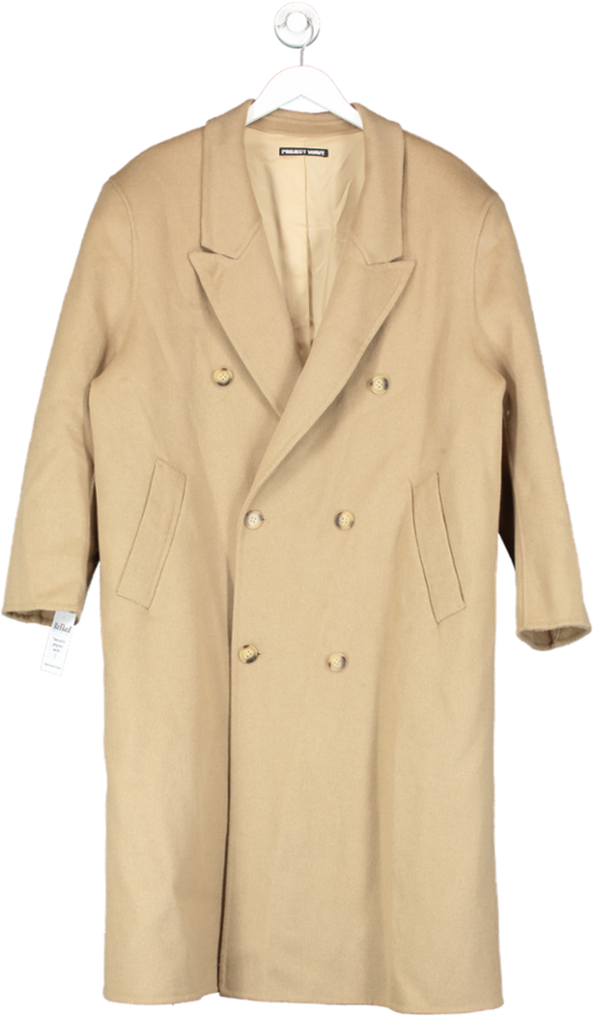 Project Wave Brown Wool Blend Double Breasted Maxi Coat One Size